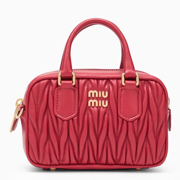 Red quilted leather bowling bag