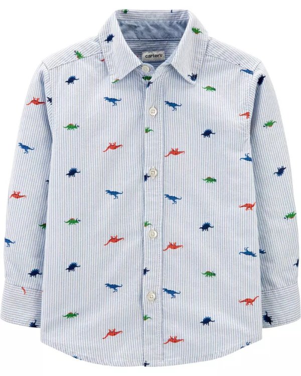 Striped Dinosaur Oxford Button-Front ShirtStriped Dinosaur Oxford Button-Front Shirt