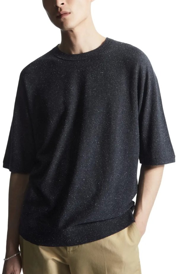 Oversize Fleck Short Sleeve Silk Knit T-Shirt