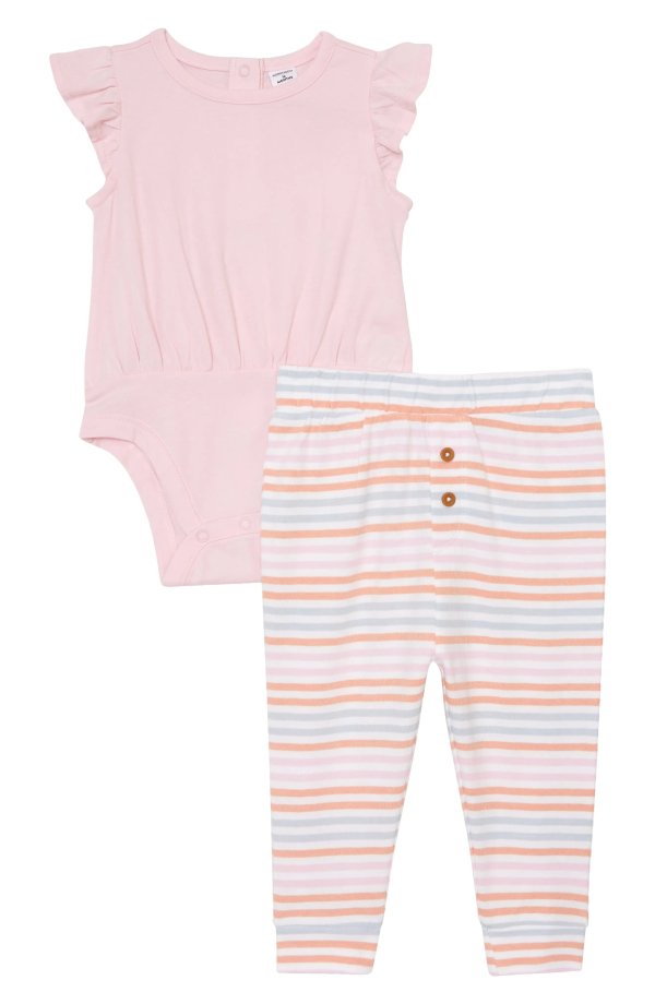 Kids' Nordstrom Organic Cotton Flutter Sleeve Bodysuit & Stripe Pants Set