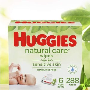 HUGGIES Natural Care Unscented Baby Wipes, Sensitive, 6 Disposable Flip-top Packs (288 Total Wipes)