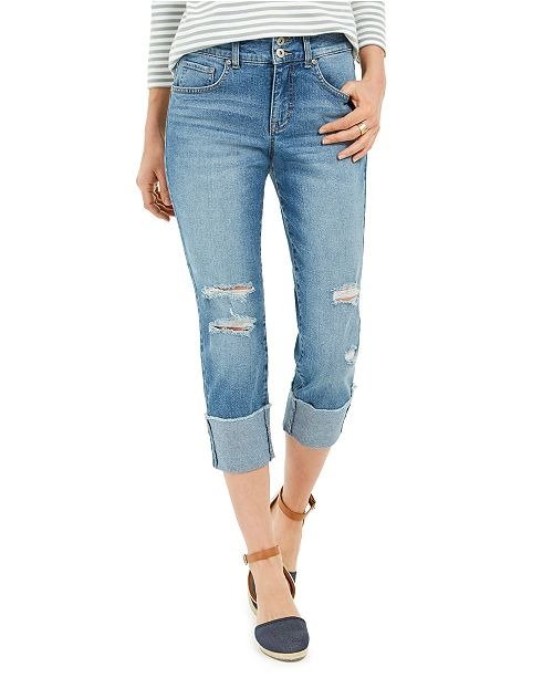 Destructed Cuffed Capri Jeans, Created for Macy's