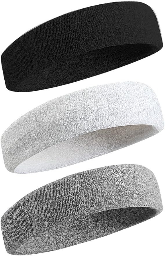 Sweatbands Sports Headband for Men & Women - Moisture Wicking Athletic Cotton Terry Cloth Sweatband for Tennis, Basketball, Running, Gym, Working Out
