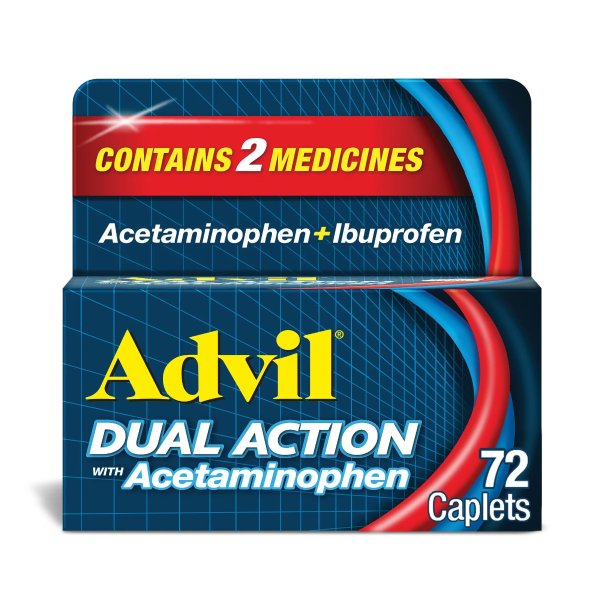 Dual Action With Acetaminophen Pain and Headache Reliever Ibuprofen, Coated Tablets, 72 Count