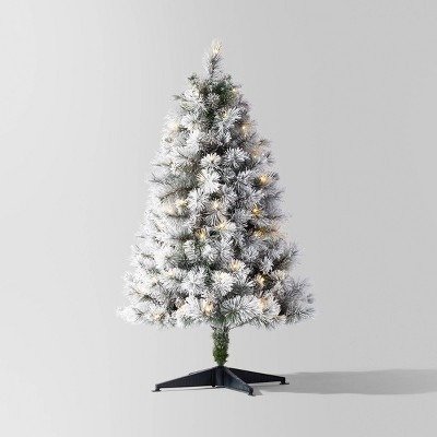 4' Pre-lit LED Flocked Douglas Fir Artificial Christmas Tree Warm White Lights - Wondershop™