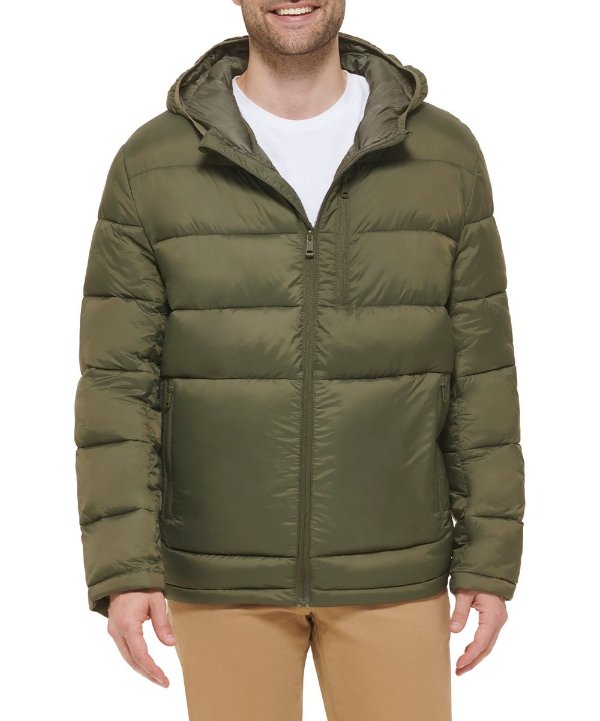 Army Green Hooded Puffer Jacket - Men
