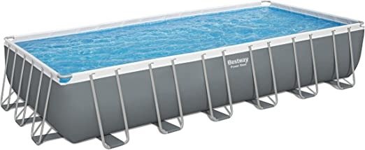 Power Steel Rectangular Above Ground Swimming Pool Set | 24ft x 12ft x 52in | 1500 Gal Filter Pump | Ladder | Pool Cover