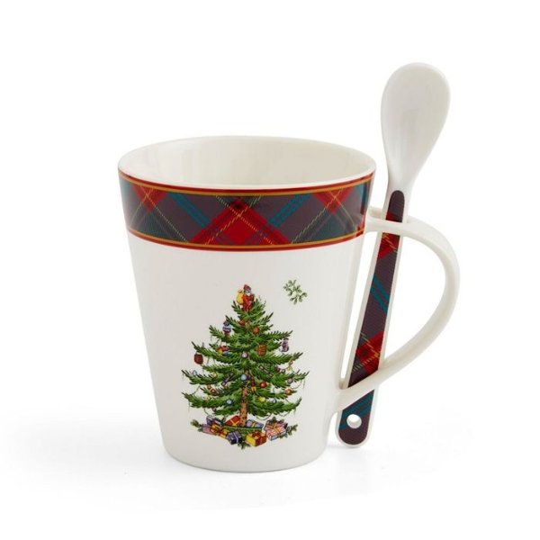 Christmas Tree Tartan Mug and Spoon Set