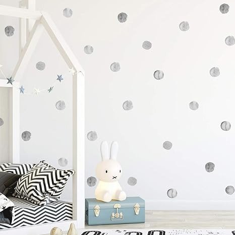 Watercolor Polka Dot Wall Decals Black Dots Wall Sticker for Kids Baby Girls Living Room Bedroom Playroom (6 Sheets)