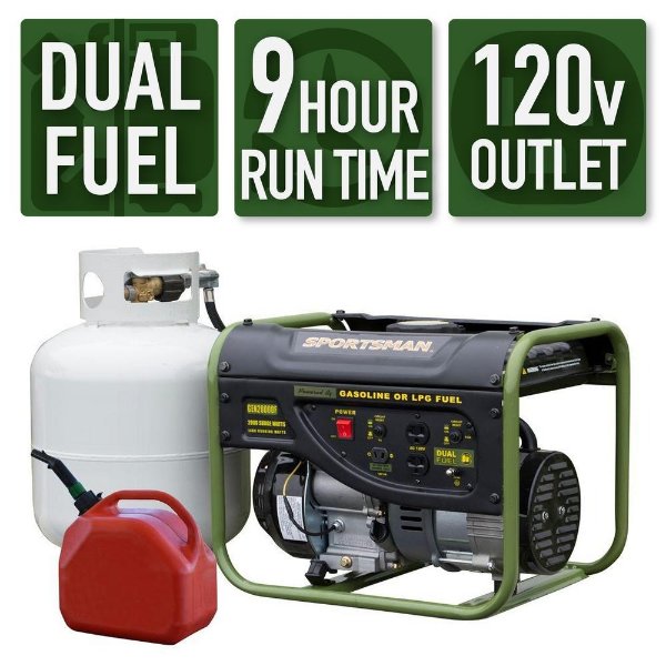 2,000/1,400-Watt Dual Fuel Powered Portable Generator Runs on LPG or Regular Gasoline