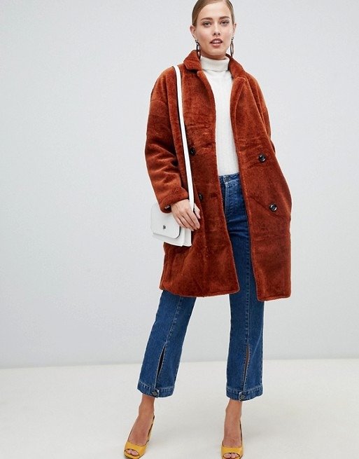 Jayley Teddy Faux Double Breasted Coat at asos.com