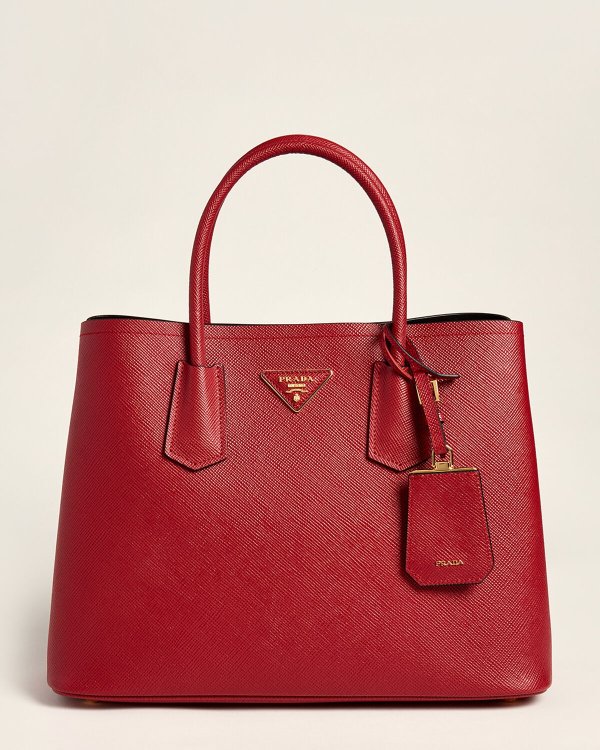 Fiery Red Double Small Saffiano Tote
