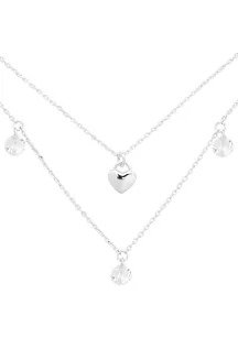 Duo Cubic Zirconia Pendant Charm and Heart Silver Necklace