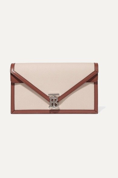 Leather-trimmed canvas clutch