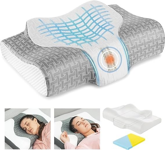 Cervical Memory Foam Pillow, 2 in 1 Contour Orthopedic Support Pillows for Neck Pain, Adjustable Ergonomic Bed Pillow for Side, Back and Stomach Sleepers, Queen Size