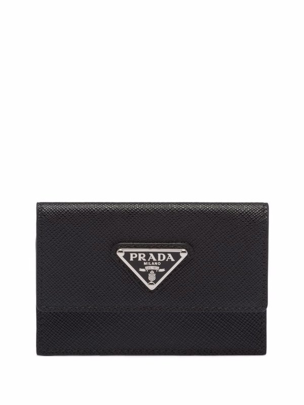 triangle-logo Saffiano leather cardholder