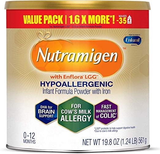 Nutramigen Hypoallergenic Colic Baby Formula Lactose Free Milk Powder, 19.8 ounce - Omega 3 DHA, LGG Probiotics, Iron, Immune Support