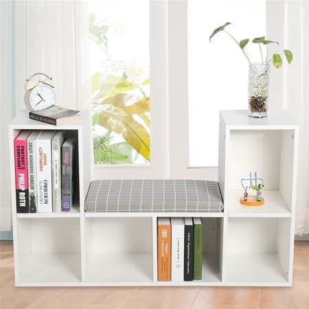 Multi-functional Storage Shelf Bookshelf Bookcase with Reading Nook Home Office Use (White)