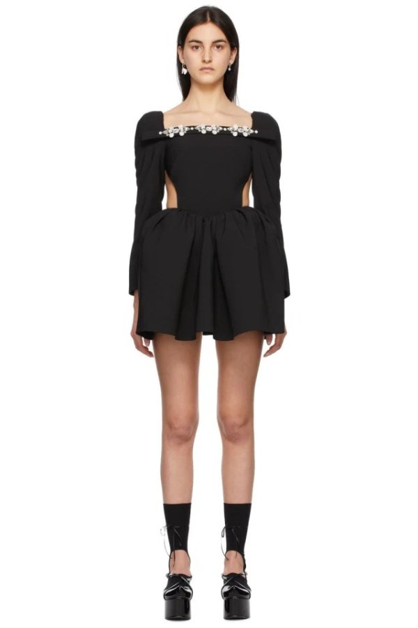 Black Crystal Bow Short Dress