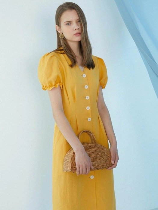 Linen Button Dress Yellow