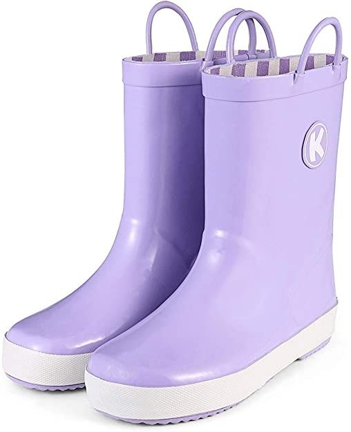 Kids Girl Boy Rain Boots, Waterproof Rubber Printed with Handles