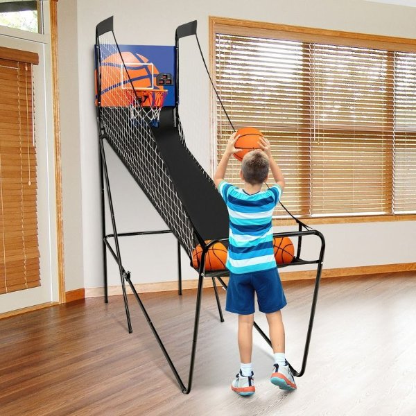 Costway Foldable Single Shot Basketball Arcade Game W/Electronic Scorer 3 Basketballs