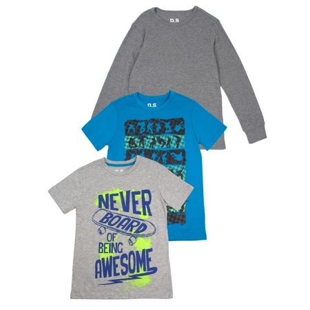 Short Sleeve Graphic Tees with Long Sleeve Solid, Value, 3-Pack Set (Little Boys & Big Boys)