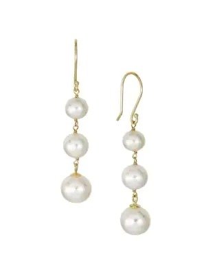 14K Yellow Gold & 6-8MM Offround Cultured Peal Drop Earrings