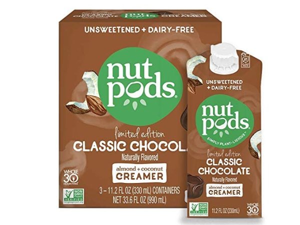 Classic Chocolate, Unsweetened Dairy-Free Liquid Coffee Creamer Made From Almonds and Coconuts (3-pack)