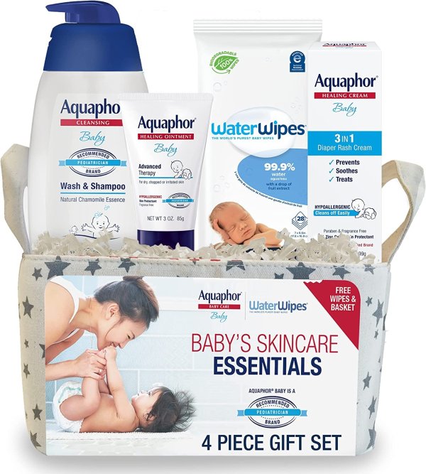 Baby Welcome Baby Gift Set - Free WaterWipes and Bag Included - Healing Ointment, Wash and Shampoo, 3 in 1 Diaper Rash Cream