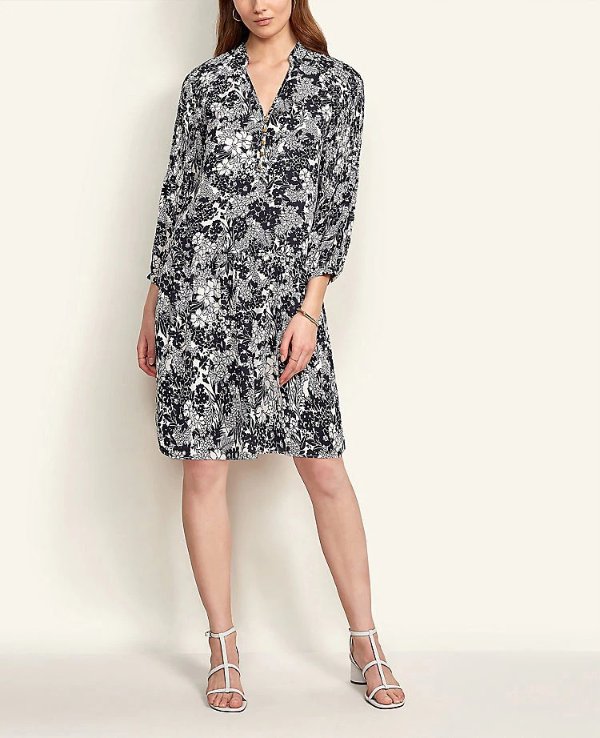 Petite Floral Pleated Sleeve Shift Dress | Ann Taylor