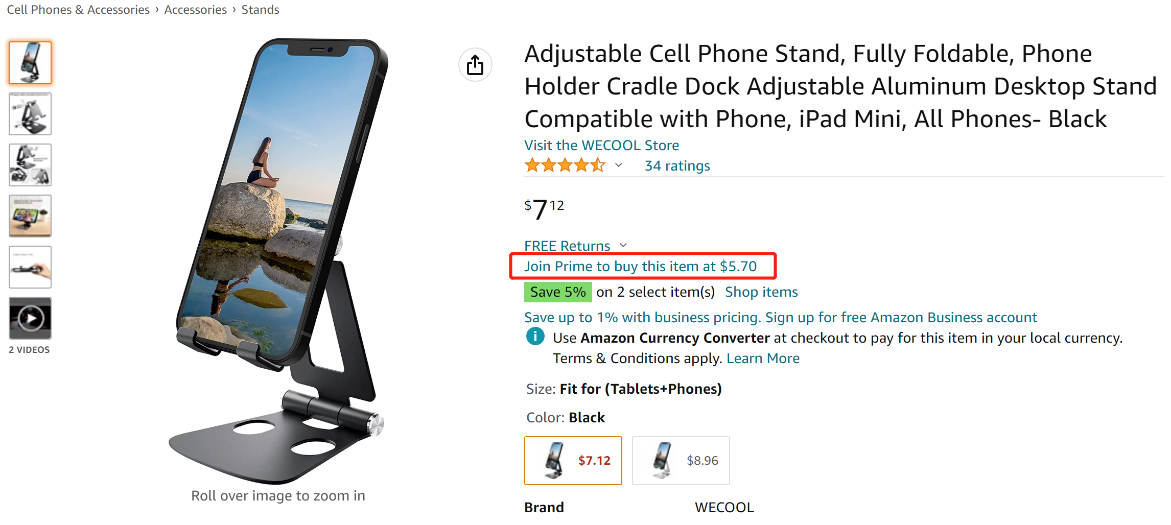 Amazon.com: Adjustable Cell Phone Stand, Fully Foldable, Phone Holder Cradle Dock Adjustable Aluminum Desktop Stand Compatible with Phone, iPad Mini, All Phones- Black : Cell Phones &amp; Accessories