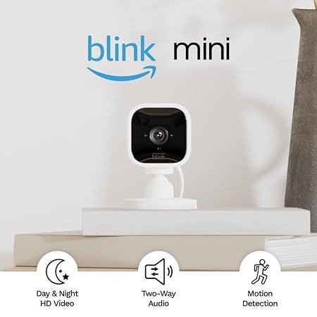 Blink Mini – Compact indoor plug-in smart security camera, 1080 HD video, motion detection, night vision, Works with Alexa – 3 cameras