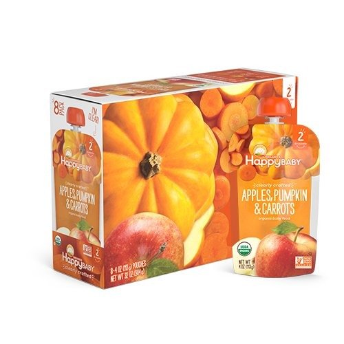 Organic Clearly Crafted Stage 2 Baby Food Apples Pumpkin & Carrots, 4 Ounce Pouch (Pack of 16) Resealable Baby Food Pouches, Fruit & Veggie Puree, Organic Non-GMO Gluten Free Kosher