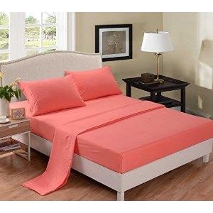 Honeymoon 1800T Brushed Microfiber 4PC Bedding Sheet Set, Sheet & Pillowcase Sets - Twin, Coral
