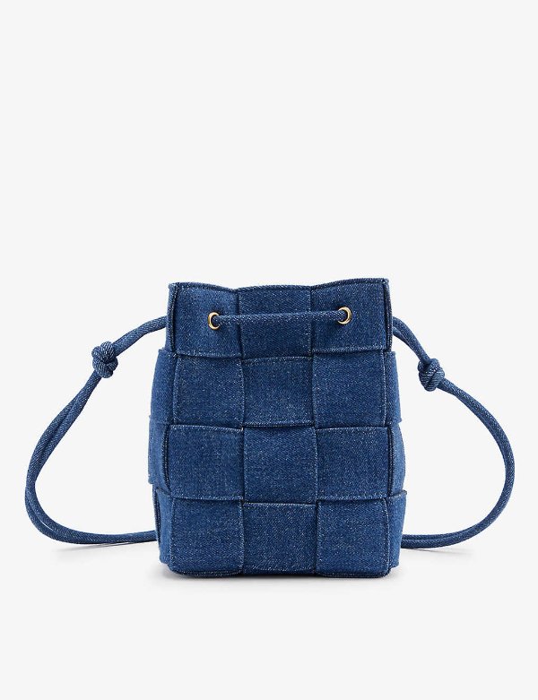 Cassette mini intrecciato denim bucket bag