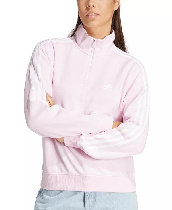 Women's Cotton 3-Stripes Quarter-Zip Sweatshirt