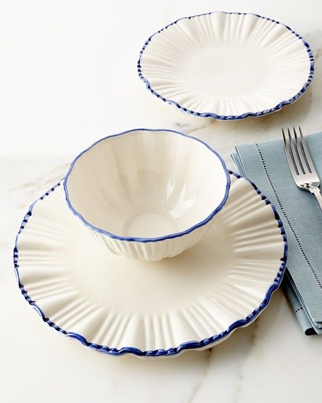 12-Piece Blue-Rim Fluted Dinnerware Service