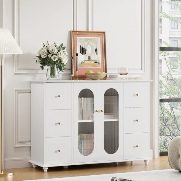 Anesca 47.24''W 6 Drawer Modern White Cabinet, Hallway Storage Cabinet, Accent Cabinet