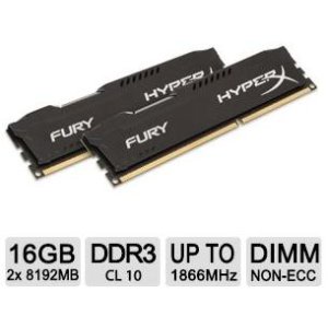 Kingston HyperX Fury Black 16GB Desktop Memory Module Kit - 2x 8GB, 1866MHz DDR3, CL10, DIMM - HX318C10FBK2/16
