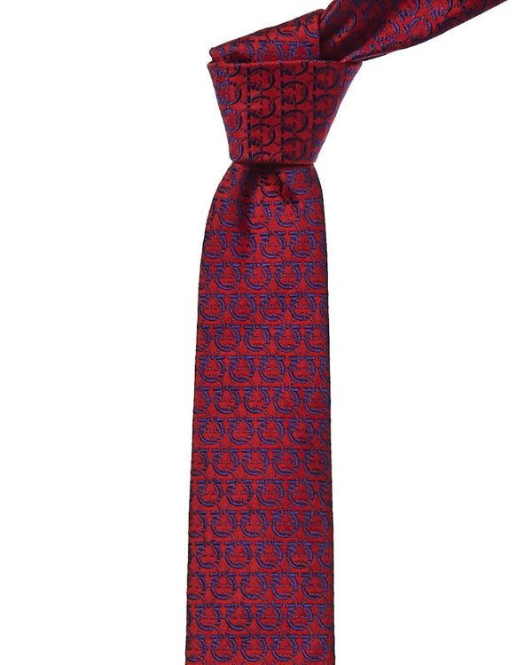 Red & Navy Jacquard Gancini Print Silk Tie