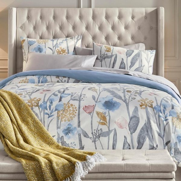 Purcell 3-Piece Washed Denim Botanical Full/Queen Duvet Cover Set