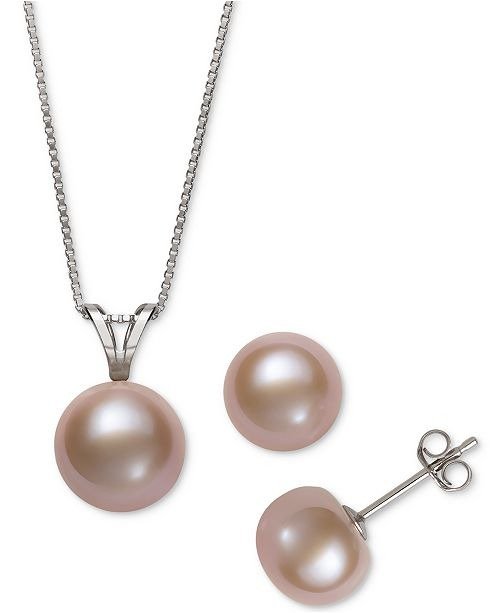 2-Pc. Set White Cultured Freshwater Pearl Pendant Necklace (9mm) & Stud Earrings (8mm) (also in Gray Cultured Freshwater Pearl & Pink Cultured Freshwater Pearl)