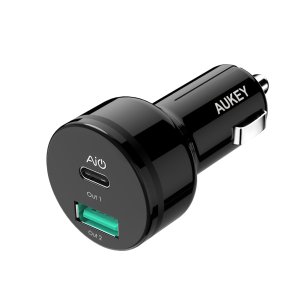 AUKEY Car Charger with 5V/3A USB C & 5V/2.1A Dual Port for Google Pixel/XL, Nexus 5X/6P, Nintendo Switch, iPhone 7/Plus and More