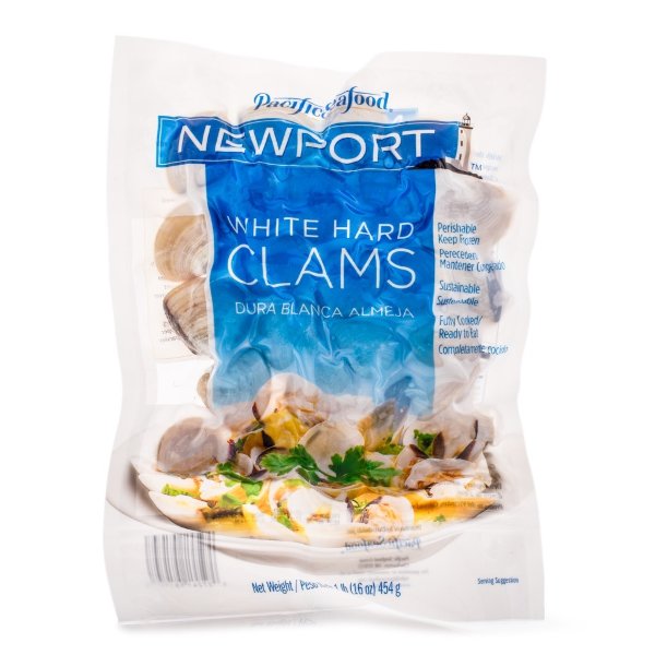 New Port Whole Cooked White Hard Clams, Frozen 1 lb