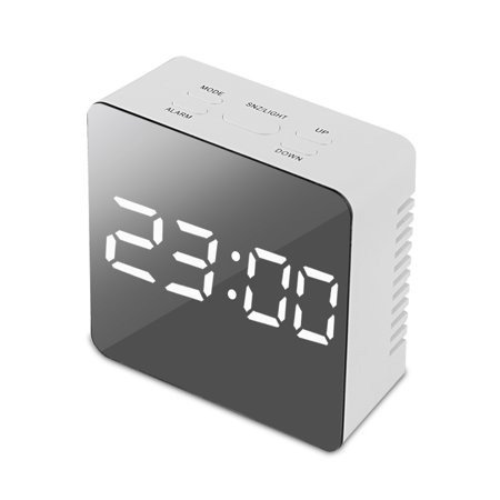 TSV Mirror Alarm Clock, Portable Multi-Function Alarm Clock Large Digital LED Display Modern Battery Operated Mirror Clock Smart Snooze Time Temperature