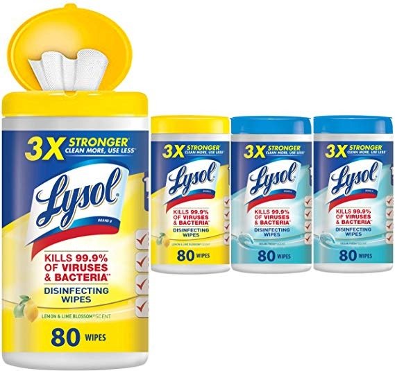 Disinfecting Wipes, Lemon & Ocean Breeze, 320ct (4x80ct), cleaning wipes, cleaning supplies, packaging may vary