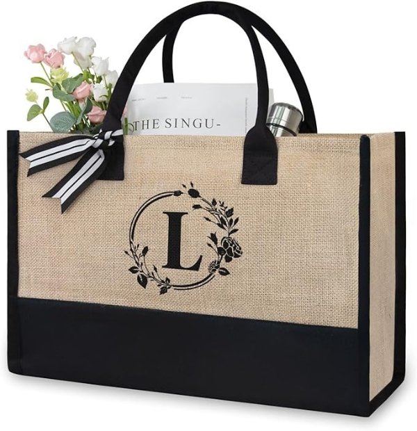 TOPDesign Initial Jute/Canvas Tote Bag