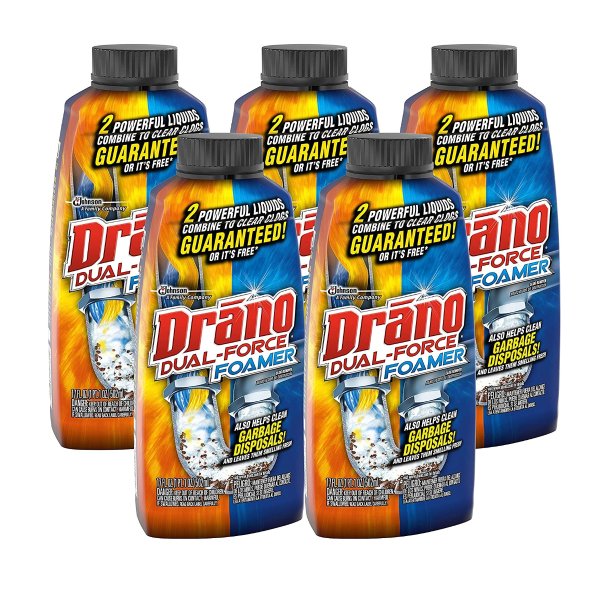 Drano Dual-Force Foamer Clog Remover, 17 Oz Pack of 5