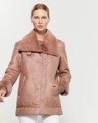 Blush Faux Shearling Asymmetrical-Zip Coat